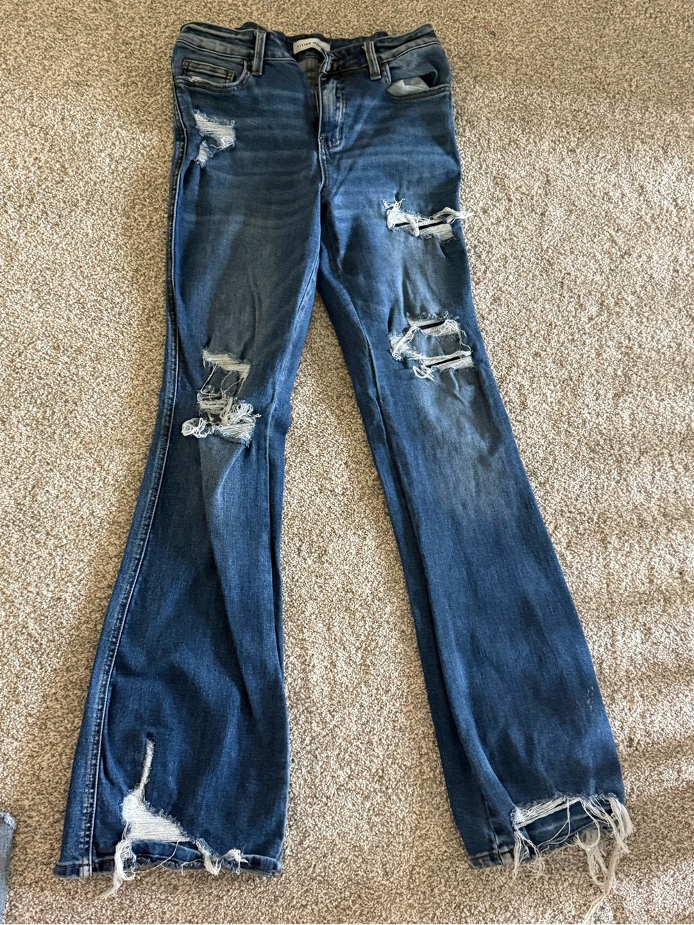 Flying Monkey Dark Blue Distressed Boot Cut Jeans